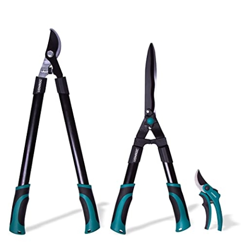 VONROC Gartenscheren Set 3-teilig - Astschere, Heckenschere und Universal-Gartenschere