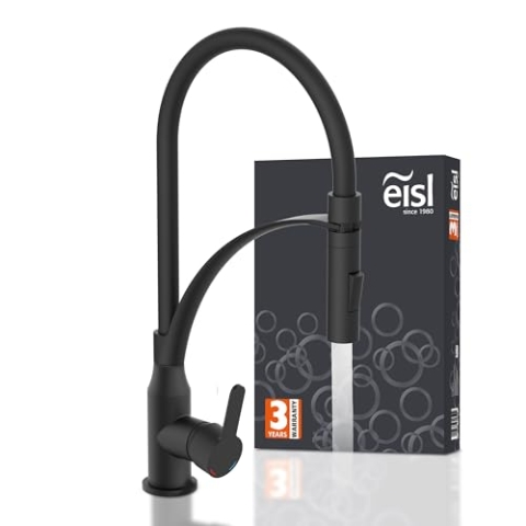 EISL NI183CARB CARNEO Küchenarmatur mit ausziehbarer Brause, Wasserhahn Küche mit Wassersparfunktion, schwenkbare Spültischarmatur, Mischbatterie Einhebelmischer, Schwarz
