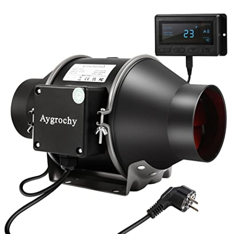 Aygrochy 150mm Intelligent Rohrventilator mit Temperatur- und Feuchtigkeitsregler, Abluftventilator for Booster, Wachstumszelte, Belüftung und Tente de Culture hydroponique