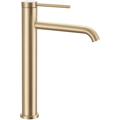 Rea Waschtischarmatur CLIF BRUSH GOLD HIGH Wasserhahn Bad Badarmatur aus Messing Armatur für Waschbecken Badezimmer Mischbatterie Waschbecken Einhebel (Gold)