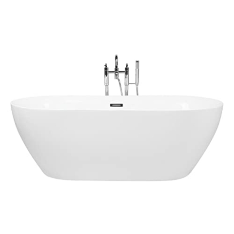 Stilvolle Acryl Badewanne oval freistehend weiß mit Überlauf 150 x 75 cm Carrera