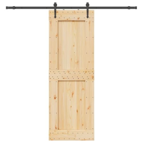 vidaXL Schiebetür mit Beschlag 80x210 cm Massivholz Kiefer, Innentür, Holzschiebetür, Scheunentür, Innenschiebetür, Holz Schiebetür, Innenscheunentür