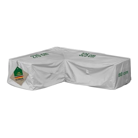 Mehr Garten Abdeckung Gartenmöbel Loungegruppe L-Form, Kurze Seite Links, 325x270x80 cm, grau, Oxford 600D Gewebe, Abdeckplane Gartenmöbel wasserdicht, UV-beständig und wetterfest