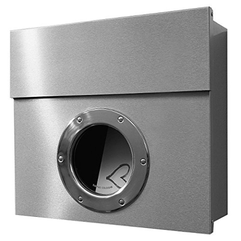 Radius Design Edelstahl-Briefkasten Letterman 1 mit Sichtfenster und verdecktem Schloss, Wand-Briefkasten edelstahl mit Fenster, Postkasten Letterman I mit Bullauge
