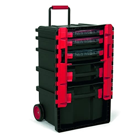 TAYG Kunststoffkoffer Nr. 59 (für Kleinteileboxen, mit Laufrollen, Teleskopgriff, Maße 50x41x77 cm, Werkzeugkoffer aus Polypropylen)