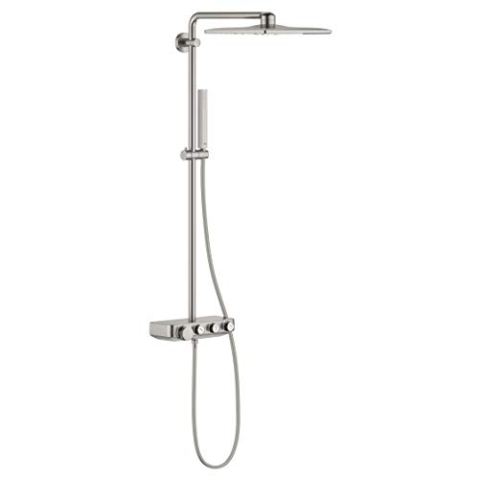 GROHE Euphoria Smartcontrol 310 Cube Duo - Duschsystem mit Thermostatbatterie (wassersparend, Sicherheitssperre bei 38°C, Verbrühungsschutz, inkl. Duschablage), supersteel, 26508DC0