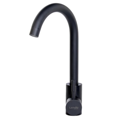 Lendo Online Küchenarmatur - 6x20x39cm - Mischbatterie - Wasserhahn - Spültischarmatur - Armatur - Edelstahl - Schwarz oder Silber - Warm/Kalt (Schwarz)