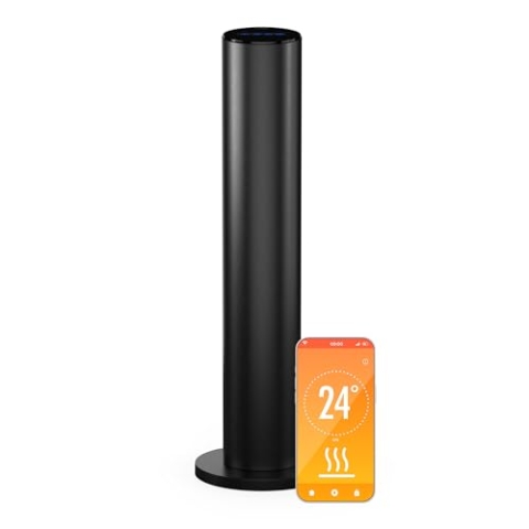 blumfeldt SmartFlow Tower 700W Infrarotheizung – 360° Wärme, Edelstahl, WLAN- & App-Steuerung, Thermostat, Überhitzungsschutz, Kindersicherung, Touch Control, Ideal für Räume bis 14 m², Schwarz
