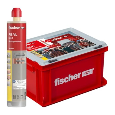 fischer Montagemörtel FIS VL 300 T im praktischen Handwerkerkoffer, wirtschaftliche Lösung für Standardanwendungen in Voll- und Lochstein und gerissenem Beton, 20 Kartuschen je 300 ml
