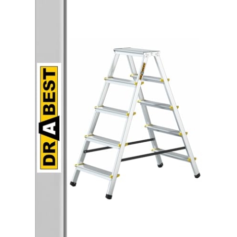 DRABEST Alu Leiter Klappbar Beidseitig Trittleiter 2x5 Stufen Klappleiter bis 150 kg Belastbar Klapptritt TÜV Zertifiziert