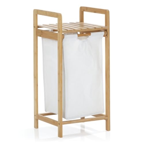 Lumaland Wäschekorb Bambus mit ausziehbarem Wäschesack | Pflegeleichtes Material, unempfindlich gegen Nässe und leicht abwischbar | 73H x 33B x 33L cm