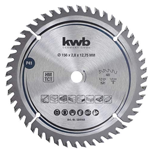 kwb Kreissägeblatt 156 x 12,75 mm, sehr feiner Schnitt, Sägeblatt geeignet für Arbeitsplatten, Holz und beschichtete Platten