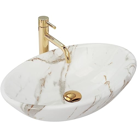 Rea Aufsatzwaschbecken Pamela Shiny Aiax Waschtisch Handwaschbecken Waschschale Waschbecken für Badezimmer aus hochwertiger Keramik 530 x 330 x 150 mm (Stein imitiert)