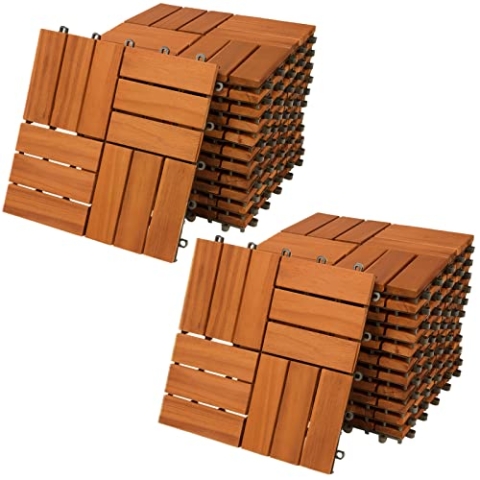 CASARIA® Holzfliesen FSC®-zertifiziertes Akazienholz 2m² Fliese Akazie Mosaik 30x30cm Klicksystem zuschneidbar Terrasse