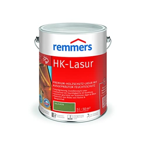 Remmers HK-Lasur 3in1 salzgrün, 5 Liter, Holzlasur aussen, 3n1: Imprägnierung, Grundierung & Lasur, Holzschutz vor Feuchtigkeit & UV-Strahlung