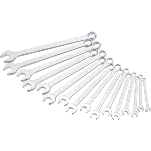 HAZET Ring-Maulschlüssel-Set 600SPC/16 I 16 Werkzeuge, Abtrieb: Außen Doppel-Sechskant, Schlüsselweite: 7-24 mm, schlanker Ringschlüssel-Schaft mit extra stabilem Doppel T-Profil