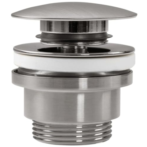 Rea Waschbeckenstöpsel universal click-clack nickel gebürstet INOX Pop-Up Ablaufgarnitur für Waschbecken & Waschtisch (Gebürstetes Stahl)