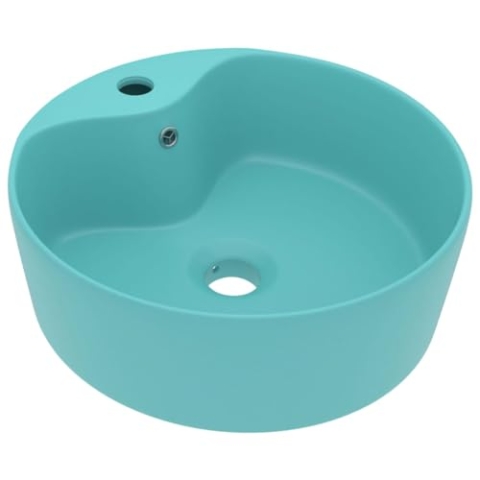 vidaXL Luxus Waschbecken mit Überlauf Waschschale Aufsatzwaschbecken Waschtisch Waschplatz Handwaschbecken Matt Hellgrün 36x13cm Keramik