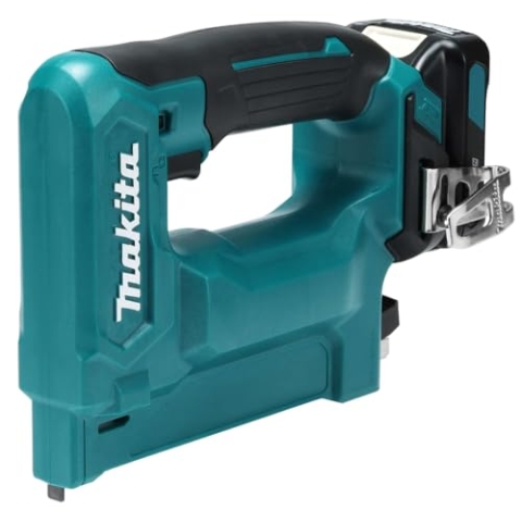 Makita Akku Tacker (mit Akku 10,8 V / 4,0 Ah, kurze Bauform, Einschlagtiefe einstellbar, mit LED, Klammerbreite 10 mm) ST113DSMJ
