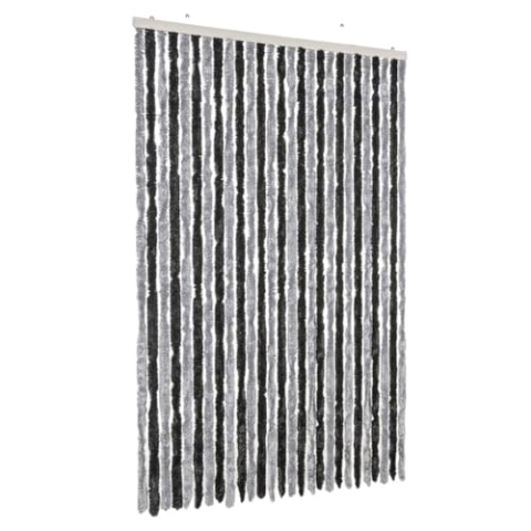 vidaXL Fliegenvorhang, Insektenschutz Pflegeleicht Multifunktional, Fadenvorhang für Haus Mobilheim Wohnwagen, Türvorhang Fliegenschutz, Grau Schwarz Chenille