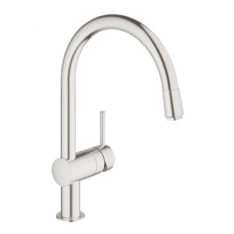 Grohe Minta Küchenarmatur - Einhand-Spültischbatterie Schwenkbereich 360Degree, herausziehbarer Auslauf C-Auslauf SuperSteel 32918DC0
