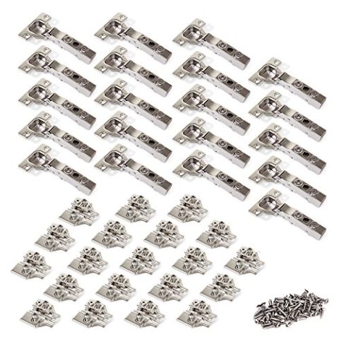 Emuca 1011607 Pack aus 20 Topfscharnieren Ø35mm 100° mit sanftem Verschluss für sich überlappende Türen und Euro-Zusätze zum Festschrauben mit Verbindergehäuse