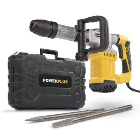 Powerplus Elektro Bohrhammer POWX11861-1700 W Leistung und 60 J - Schlagbohrmaschine 1900 Schläge pro Minute - Abbruchhammer inkl. Plotterspitze und Bohrer - Hex Anschluss