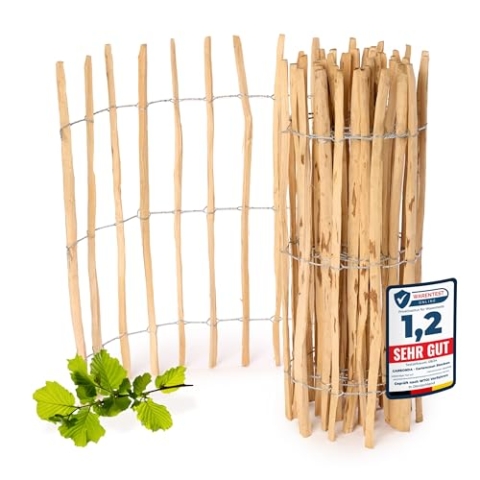 Garronda Gartenzaun zum Stecken aus Haselnüsse Zaun Garten Staketenzaun Beeteinfassung Holz Steckzaun Hochwertiger Gartenzaun für Ihren Garten GD-0079 (Lattenabstand: 7-8 cm, 100 cm x 500 cm)