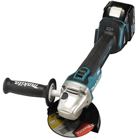 Makita DGA504RFJ3 Akku-Winkelschleifer 180 V / 30Ah mit 2 Akkus und Ladegerät im MAKPAC, 18 V, Türkis/Schwarz, inkl. 5 flexiblen Schreifscheiben mit 3X 3,0 Ah
