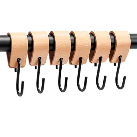 Brute Strength - S Haken Mit Lederschlaufe - Naturel - 24X - 12,5 x 2,5 cm - Kleiderhaken Garderobenhaken Fleischerhaken Leder