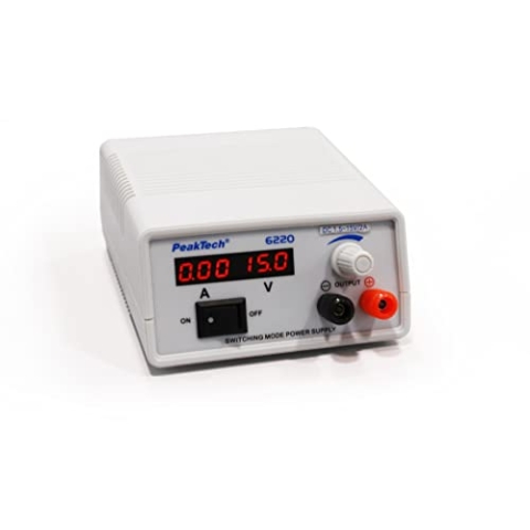 PeakTech 6220 Mini- DC Schaltnetzteil regelbar 1,5V - 15V / 2A, Labornetzgerät mit LED Anzeige, P 6220, Hellgrau