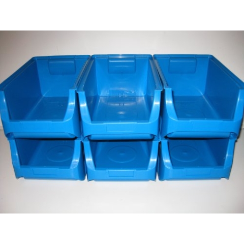 6 Stapelboxen, Lagerboxen, Sichtboxen, Allit Gr. 4 blau B.=173 x T.=265 x H.=125 mm ProfiPlus