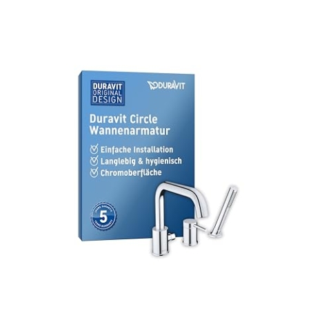 Duravit Circle 3-Loch Wannenarmatur, Einhebel-Wannenmischer mit Keramikmischsystem, Badewannenarmatur, Chrom