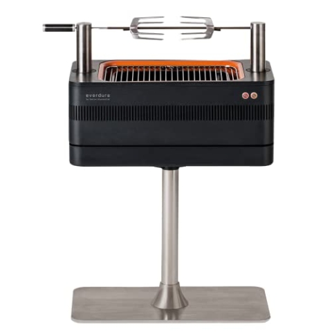 everdure by heston blumenthal Holzkohlegrill FUSION mit elektrischem Zündsystem I Grillkohle zünden per Knopfdruck I Kohlegrill mit Grillrost & Drehspieß I Gourmet-Grill mit Holzkohle-Aroma