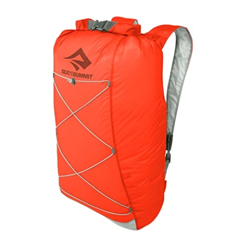Sea to Summit - Ultra-Sil Dry Tagesrucksack 22L - Wasserdichter & Ultraleichter Rucksack - Cordura-Gewebe 30D - Kompakter Packsack - Rollverschluss & Reflektierender Gummizug - Spicy Orange - 110g