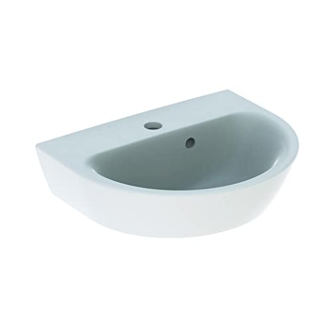 Geberit Renova Handwaschbecken, 1 Hahnloch, asymmetrischer Überlauf, Breite: 45cm, 500.375.01.8, Farbe: Weiß