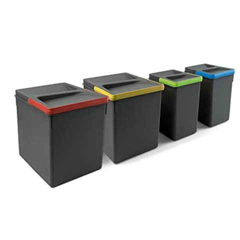 Emuca - Recycle Behälter für Küchenschublade, Höhe 266, 2x15L + 2x7L, Anthrazitgrauer Kunststoff, Kunststoff