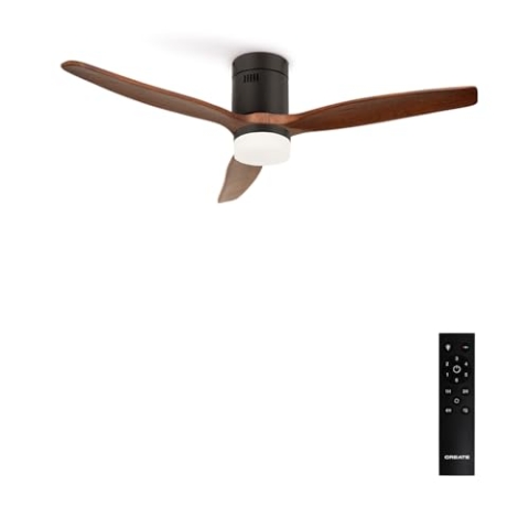 CREATE / WINDCALM/Deckenventilator mit Beleuchtung Schwarz Dunkelholzflügel mit Fernbedienung / 40W, Leise, Ø132cm, ABS, 6 Geschwindigkeiten, Timer von 1 bis 4 Std., DC-Motor, Sommer-Winterbetrieb