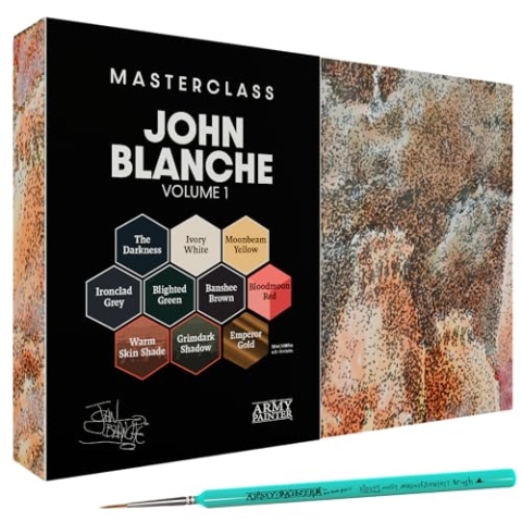 The Army Painter, Masterclass John Blanche Volume 1 Combo, 6 x Warpaints Fanatic Paints, 1 einzigartiger Speedpaint, 2 Washes, 1 Metallic, 1 Art Print & 1 Pinsel - Modellfarben für Miniaturspiele