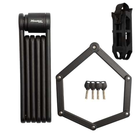 Master Lock Faltschloss für Fahrräder Gehärtete Stahlglieder, 4 Schlüssel, inkl. Halterung und Befestigung, 84cm