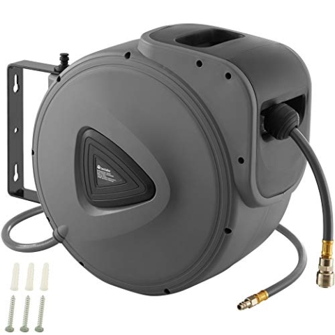 tectake 800801 Druckluftschlauch Aufroller mit ¼ Zoll Schnellkupplung, Aufroll-Automatik mit Schlauchstopp, Wandhalterung, automatische Schlauchtrommel - diverse Längen - (30 m | Nr. 403431)