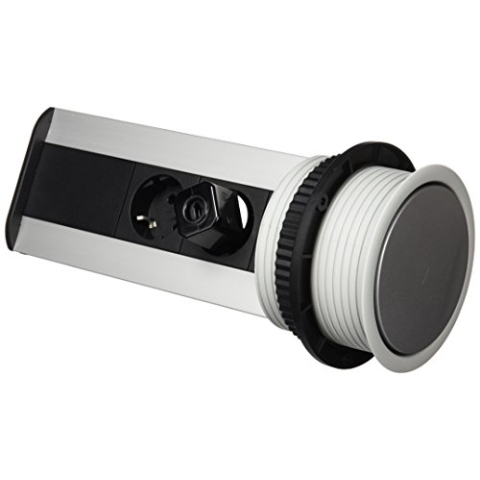 Schulte Steckdosenleiste EVOline Port Cuisine | 3x Schuko-Steckdose | 1 Stück | Wippdeckel Aluminium | 159310000600