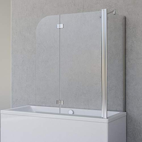 Schulte Badewannenfaltwand Angle, 2-teilig 112 x 142 cm mit Seitenwand für 75 cm Badewanne, 5 mm Sicherheitsglas (ESG) Klar hell, Chromoptik, D693477202 41 50