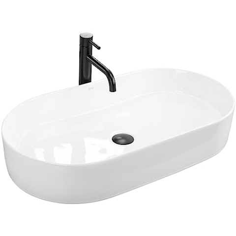 Rea Aufsatzwaschbecken Nadia 70 Waschtisch Handwaschbecken Waschschale Waschbecken für Badezimmer aus hochwertiger Keramik 710 x 385 x 120 mm (weiß)