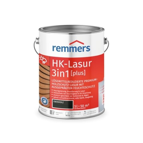 Remmers HK-Lasur 3in1 [plus] ebenholz, matt, 5 Liter, Lösemittelreduzierte Premium-Holzschutz-Lasur für außen, 3in1, schnelltrocknend, langlebig