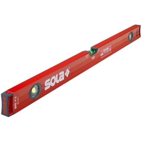 SOLA BIGX3 80 - Wasserwage 80 cm - patentierte SOLA-FOCUS Libelle - mit schockabsorbierenden Endkappen