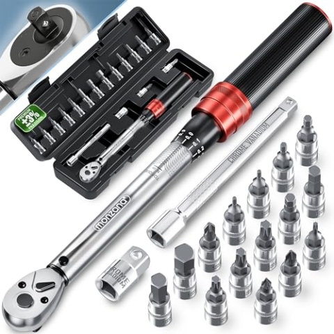 Monzana® Drehmomentschlüssel Fahrrad 18 tlg. Set 1/4 Zoll 1-25 NM ±3% CV-Stahl Verlängerung Transportbox Hochwertiges Bitset Werkzeug Motorrad
