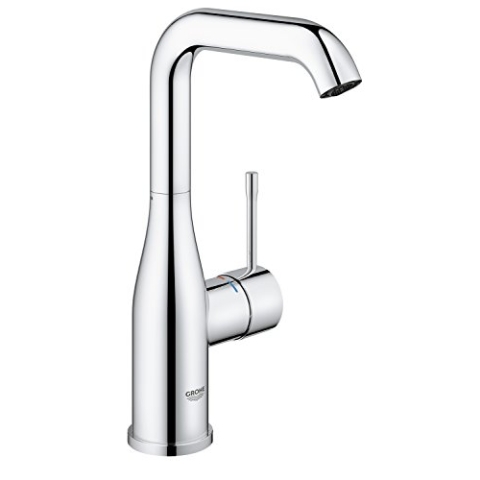 GROHE Essence, Waschtischarmatur hoch, wassersparend (Wasserhahn für das Bad, 24cm hoch, Badarmatur mit langlebiger Oberfläche, einfache Installation am Waschbecken), chrom, 23541001