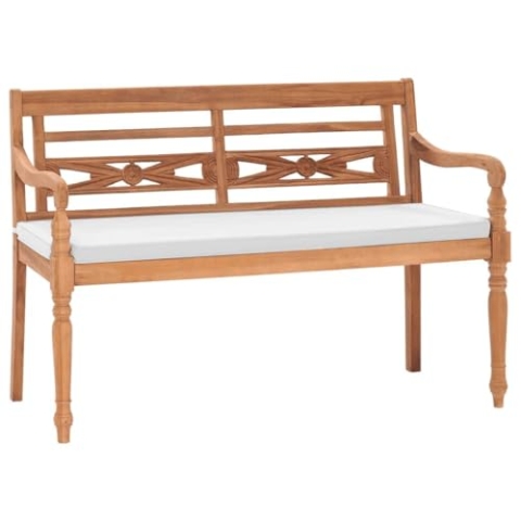 vidaXL Teak Batavia Gartenbank mit Polstern 2-Sitzer Kolonialstil Bank Parkbank Sitzbank Holzbank Teakbank Gartenmöbel Terrassenbank 120cm