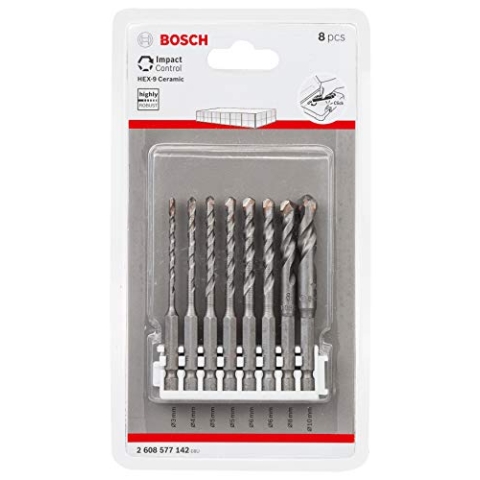 Bosch Professional 8 tlg. Impact Control Fliesenbohrer Set (Fliesen, Porzellan & Keramik, Pick and Click, HEX-9, Zubehör Schlagschrauber)